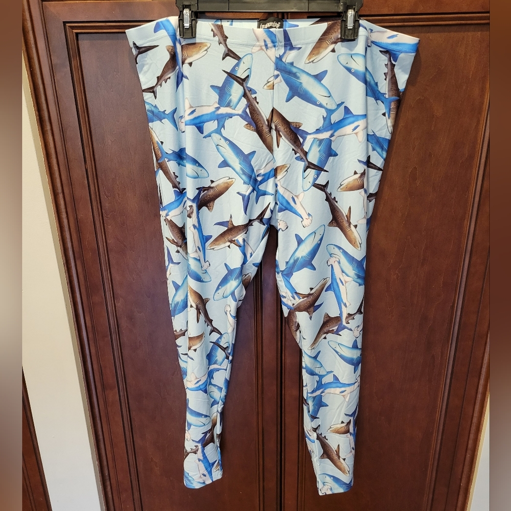 Insanity Multicolor Shark Print Pull-on Full Length Leggings 4X READ HOLE SEAM